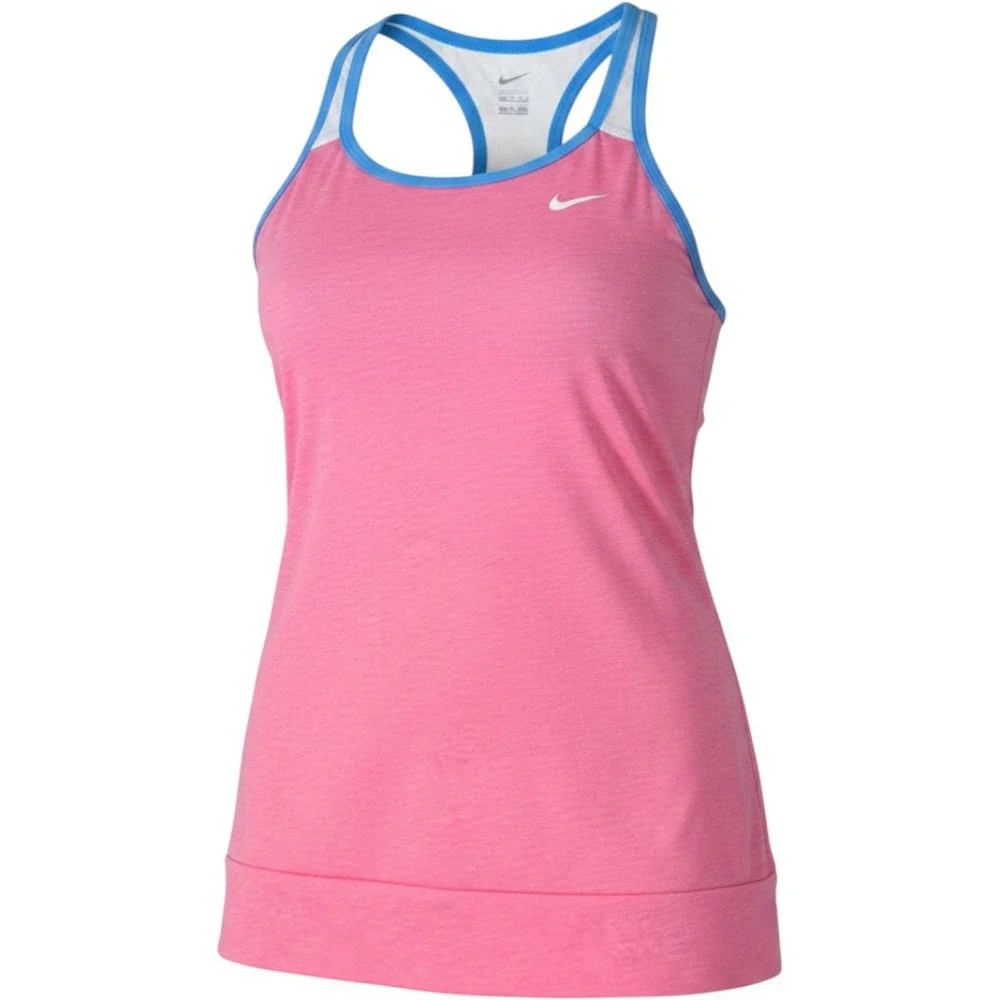 Nike Tank Top Womens XL Pink Blue Dri-FIT Layered Built-in Bra Racerback Gym